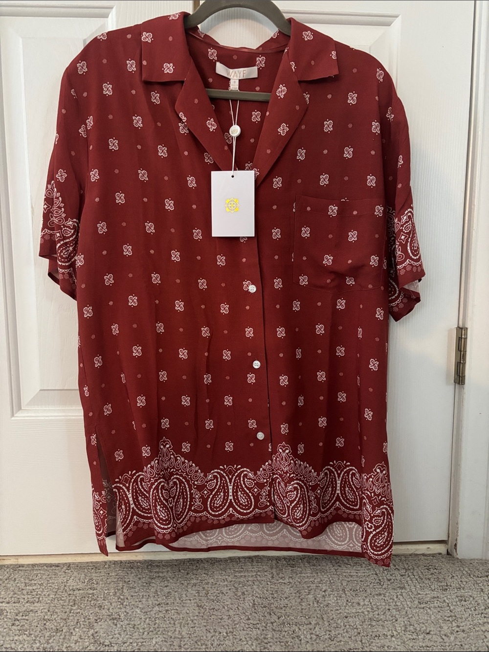 Women’s Red Bandana Print button down